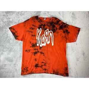 Korn Tie Dye Band Tee TShirt XL Orange Black Baggy Grunge Nu Metal Rock‎ Graphic